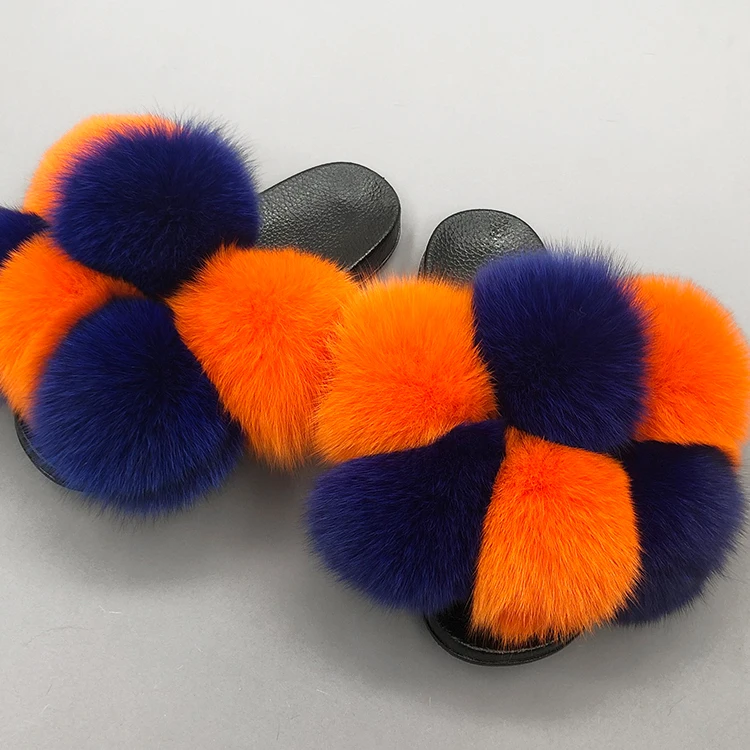 2021 Summer custom big fluffy genuine fur pom pom slippers women fox fur slides slippers, Customized color
2021 Summer custom big fluffy genuine fur pom pom slippers women fox fur slides slippers, Customized color