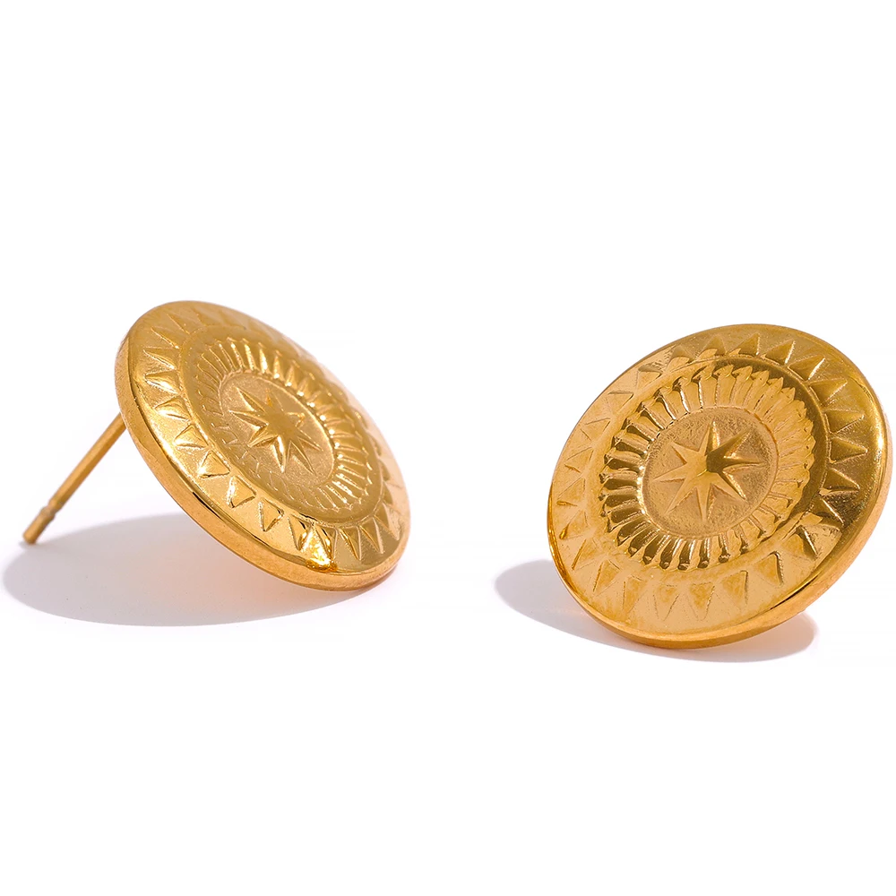 JINYOU 228 Charm Metal Texture Star Round Geometric Stainless Steel Golden Stud Earrings Waterproof Minimalist Trendy Jewelry
JINYOU 228 Charm Metal Texture Star Round Geometric Stainless Steel Golden Stud Earrings Waterproof Minimalist Trendy Jewelry