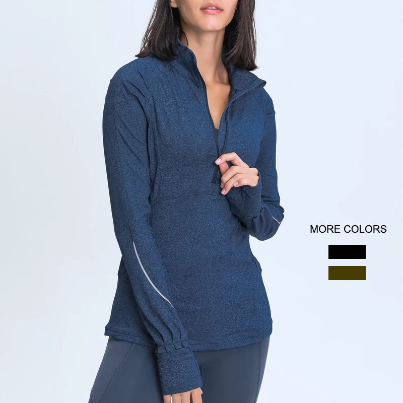 Pullover half zipper stretch slim body reflective strip exercise fitness yoga long sleeve top woman, Picture
Pullover half zipper stretch slim body reflective strip exercise fitness yoga long sleeve top woman, Picture