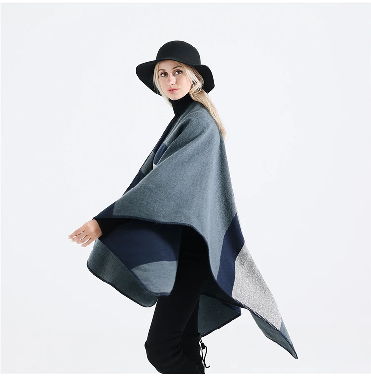 Wholesale Latest Winter Acrylic Thick Shawl For Women Fashion Stripe Print Scarf Oversize Cashmere Wool Pashmina Poncho Capes