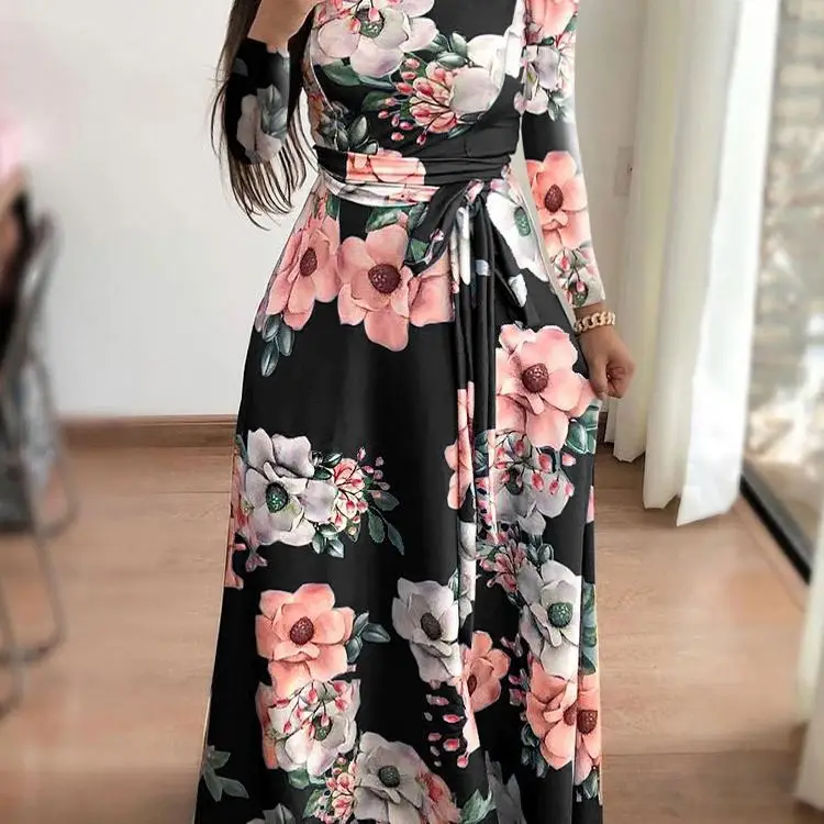 Wholesale Plus Size Winter Dress Frock Women Print Floral Long Sleeve High Neck Belt Elegant Casual Church Dress For Ladies
Wholesale Plus Size Winter Dress Frock Women Print Floral Long Sleeve High Neck Belt Elegant Casual Church Dress For Ladies