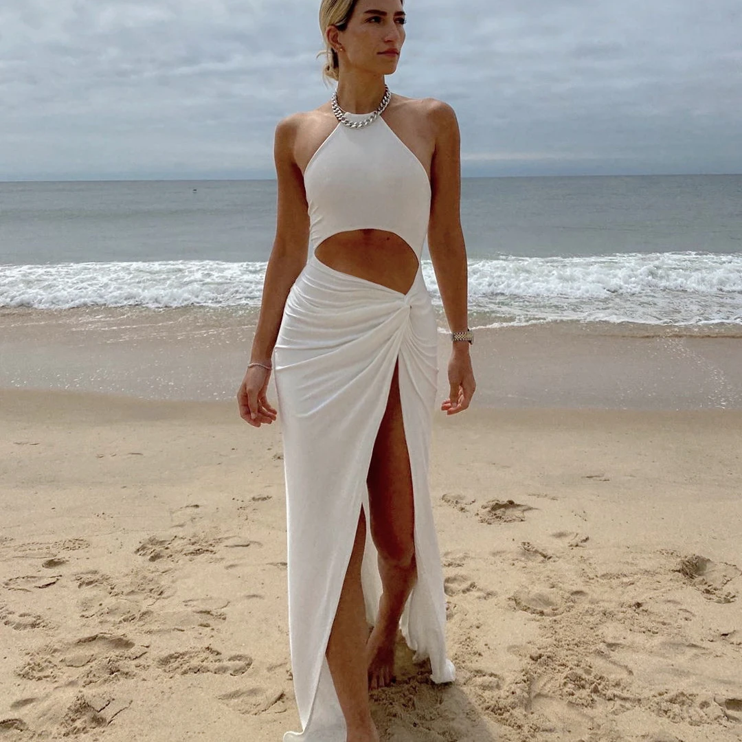 beach wear white high slit waist hollow out knot casual party club elegant outfits sexy dress maxi with split for women, Black/white
beach wear white high slit waist hollow out knot casual party club elegant outfits sexy dress maxi with split for women, Black/white