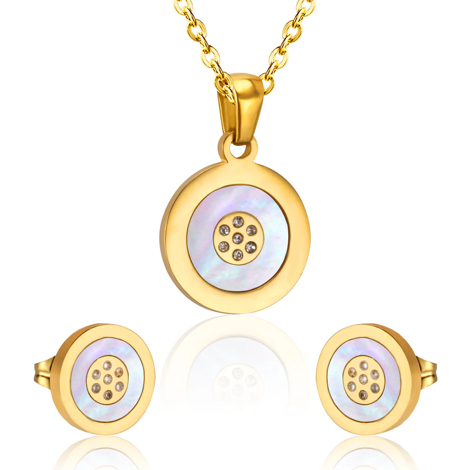 Luxury 18K Gold Plated Bridal Stainless Steel Stud Earrings Pendant Necklace Women Jewelry Set
Luxury 18K Gold Plated Bridal Stainless Steel Stud Earrings Pendant Necklace Women Jewelry Set