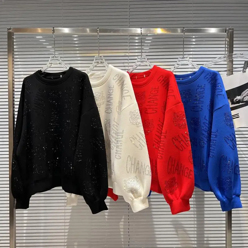 2022 Spring Autumn New Pullover Top Letter Rhinestone Hot Rhinestone Women's Casual Hoodies Loose Loose Sweatshirt Female
2022 Spring Autumn New Pullover Top Letter Rhinestone Hot Rhinestone Women's Casual Hoodies Loose Loose Sweatshirt Female