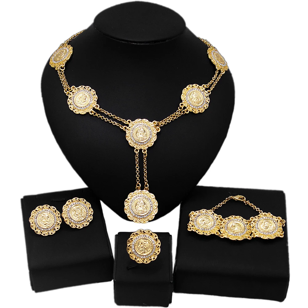 Yulaili Coin Portrait Pattern Necklace Bracelet Earrings Ring Jewelry Sets Brass Alloy Gold Filled Avatar Habesha Jewelleries
Yulaili Coin Portrait Pattern Necklace Bracelet Earrings Ring Jewelry Sets Brass Alloy Gold Filled Avatar Habesha Jewelleries