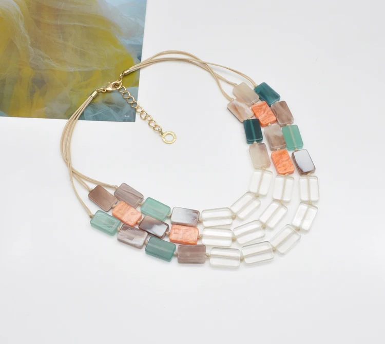2021 rainbow acrylic and resin neck jewelry for women short colorful three layer necklace