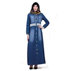High Quality Long Sleeve Drawstring Ladies Maxi Denim Dresses Women Muslim Abaya