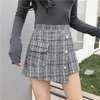 2019 spring Sexy women grid printing wrap Pleated mini skirts
