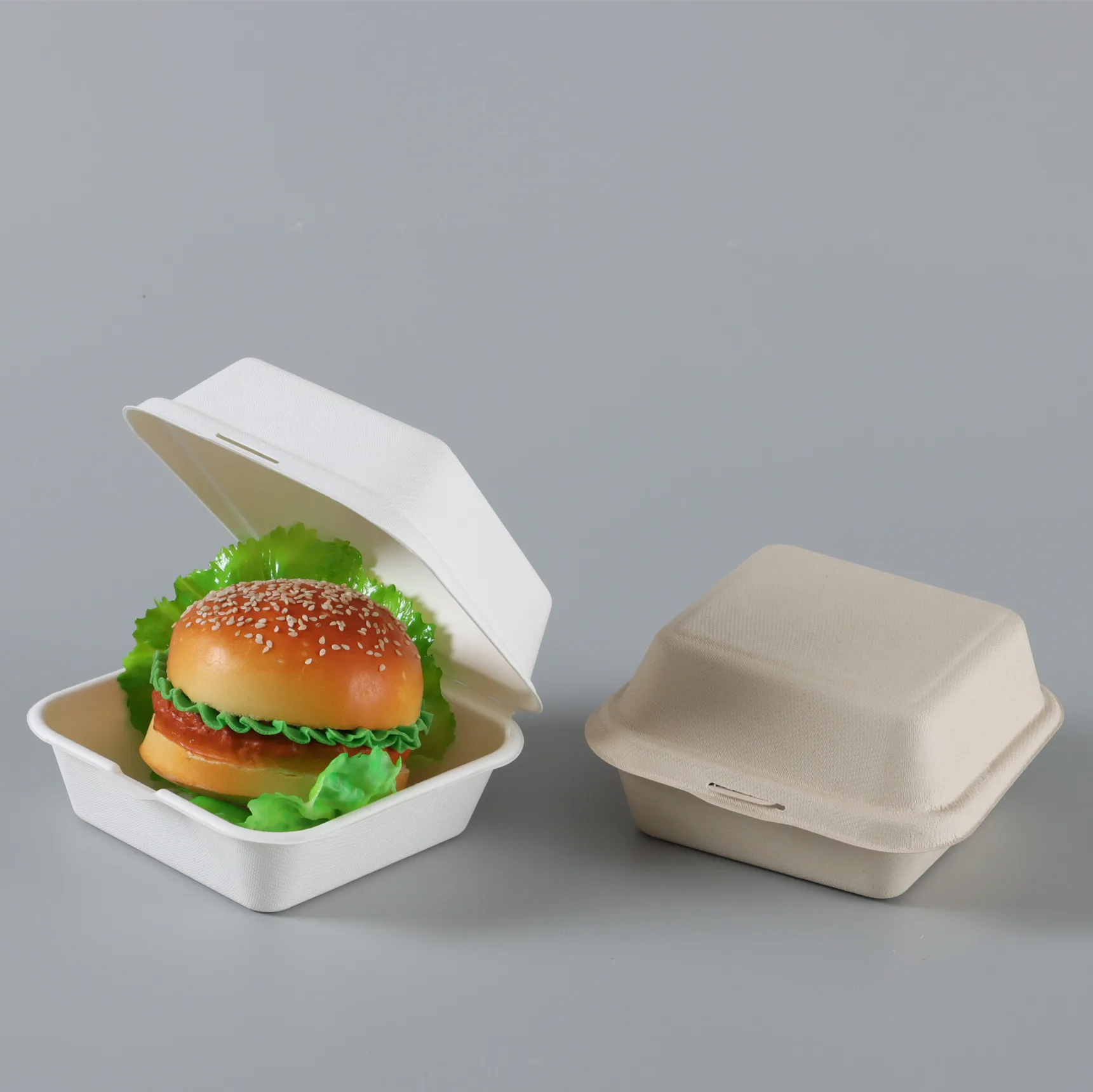 

Low MOQ Disposable Biodegradable Sugarcane box Bagasse 6 inch Burger Hamburger Packing Boxes