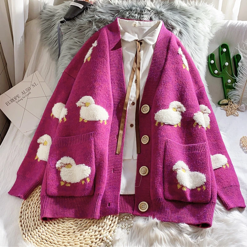 2021 new autum knitting cardigan for women loose lazy lazy knitting coat casual cartoon print V-neck sweater
2021 new autum knitting cardigan for women loose lazy lazy knitting coat casual cartoon print V-neck sweater