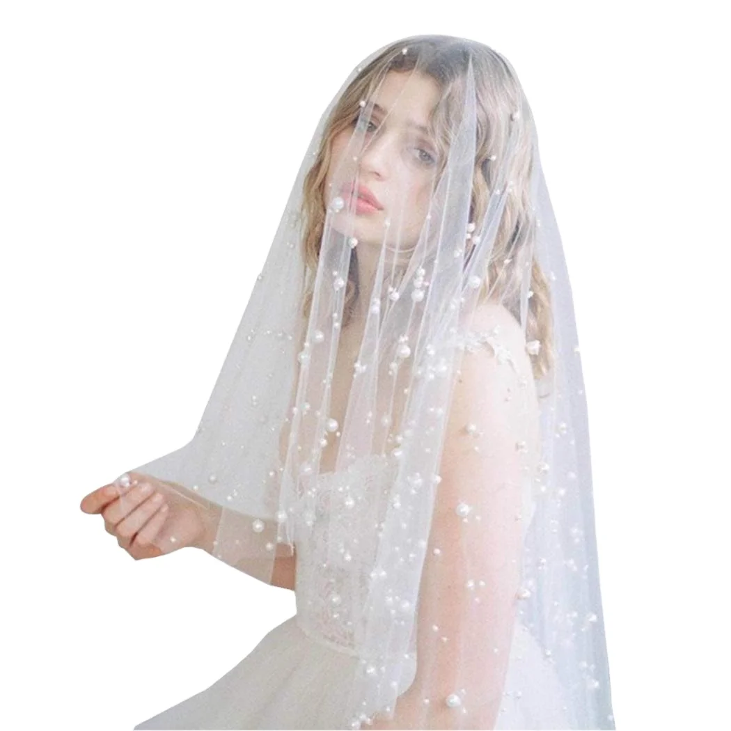 Veil bride headdress props single simple tourist photography wedding pearl veil, White
Veil bride headdress props single simple tourist photography wedding pearl veil, White