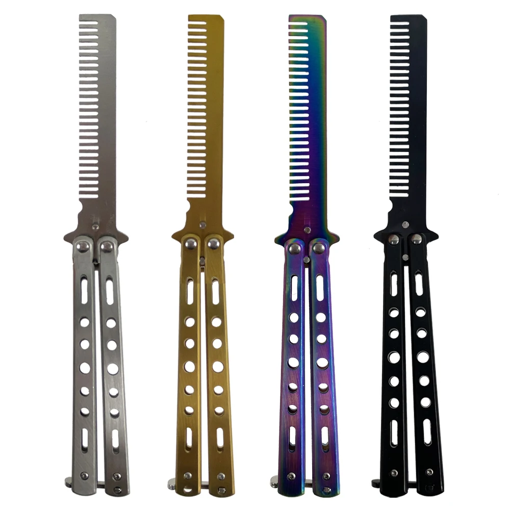 Wholesale Custom Logo Outdoor Barber Practice Training Pocket Foldable Comb Metal Stainless Steel Folding Butterfly Knife Comb, Customized
Wholesale Custom Logo Outdoor Barber Practice Training Pocket Foldable Comb Metal Stainless Steel Folding Butterfly Knife Comb, Customized