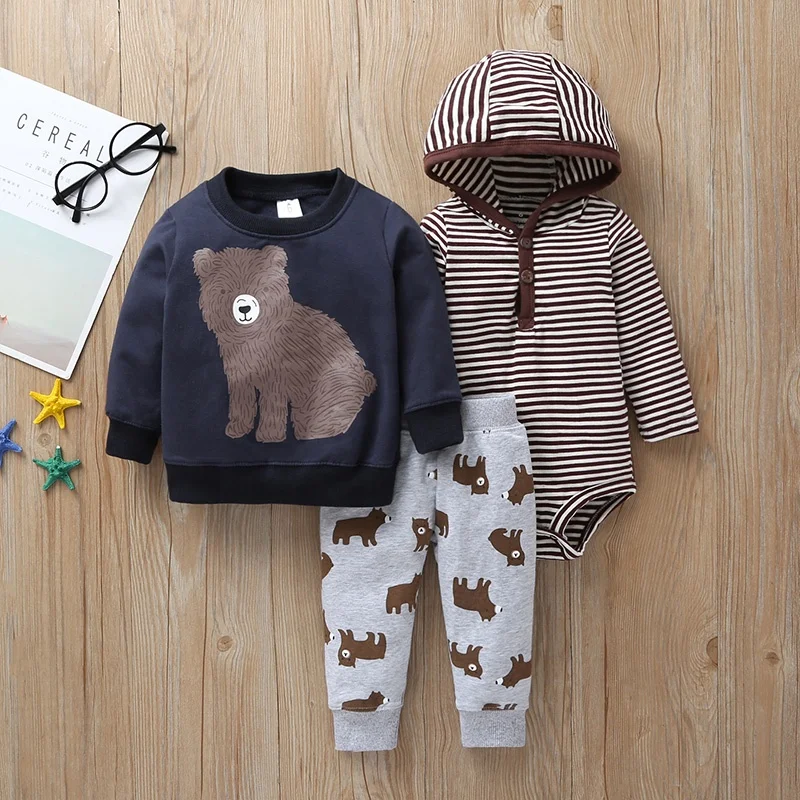 RTS Long Sleeve Brown Bear Hoodie Rompers Sweat Pants Baby Boy Suit 3pcs Clothing Set for 6-24 Months
RTS Long Sleeve Brown Bear Hoodie Rompers Sweat Pants Baby Boy Suit 3pcs Clothing Set for 6-24 Months