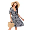 2019 women clothing summer european america style new v-neck lace-up floral casual dress