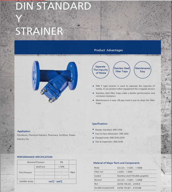 cast steel material y strainer for oil and gas