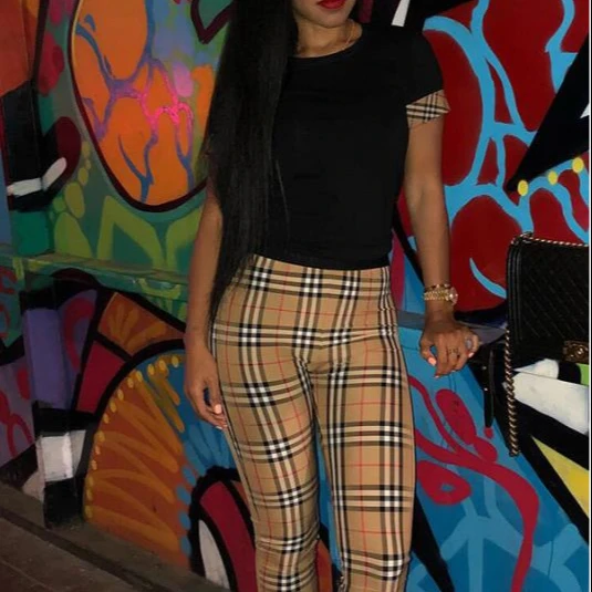 European and American fashion women clothing Trousers black top Plaid Casual two-piece set, Picture color
European and American fashion women clothing Trousers black top Plaid Casual two-piece set, Picture color
