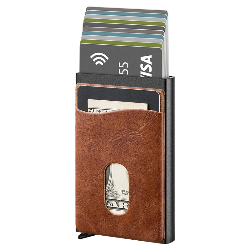 Mens Wallet Tactical Metal Rfid Blocking Aluminum Money Leather Pop Up Card Holder, Coffee color, brown
Mens Wallet Tactical Metal Rfid Blocking Aluminum Money Leather Pop Up Card Holder, Coffee color, brown