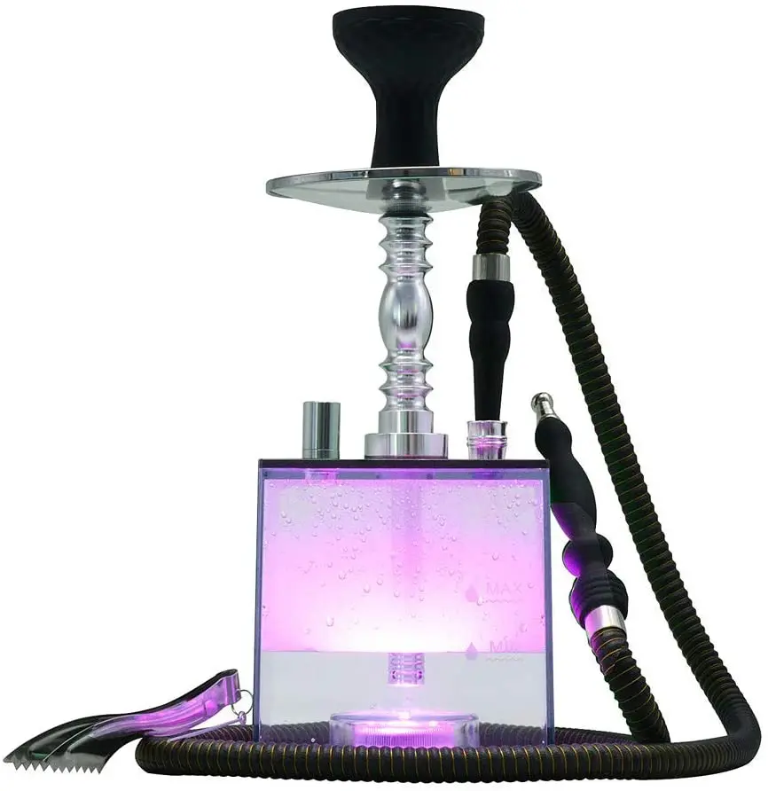 

Modern Cube Acrylic Hookah With Silicone Hookah Bowl Leather Hose Coal Tongs LED Light For Shisha Hookah Narguile Sm, Clear