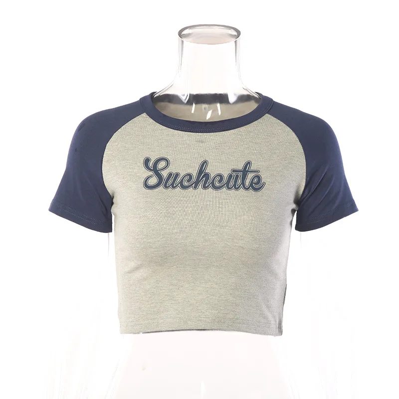 Amazon hot sale sexy short sleeve shirts women letter printing o-neck slim womens crop tops
Amazon hot sale sexy short sleeve shirts women letter printing o-neck slim womens crop tops