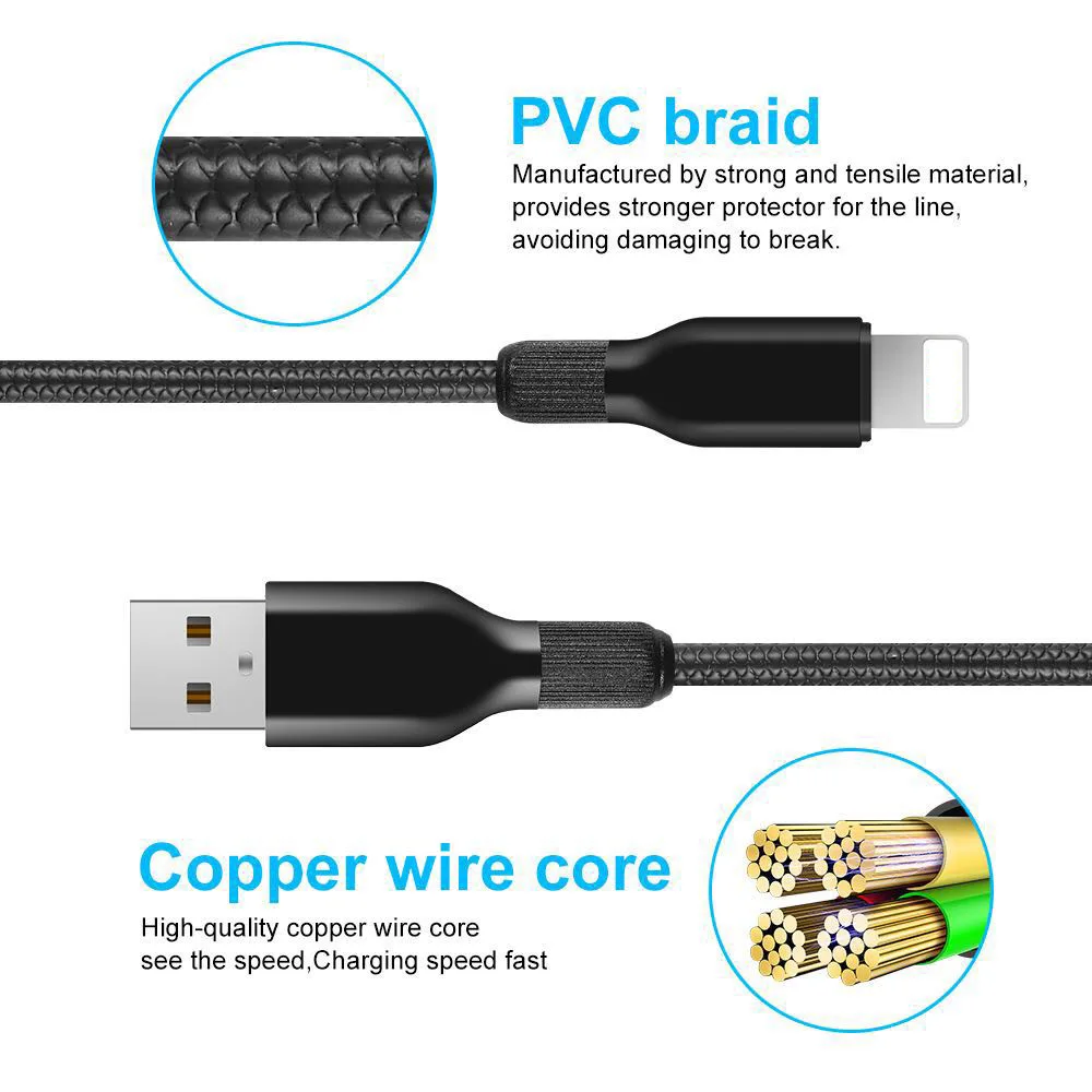 popular products 2019 3A fast speed braid type c usb dater mobile phone charger cable for lighting cable - ANKUX.COM