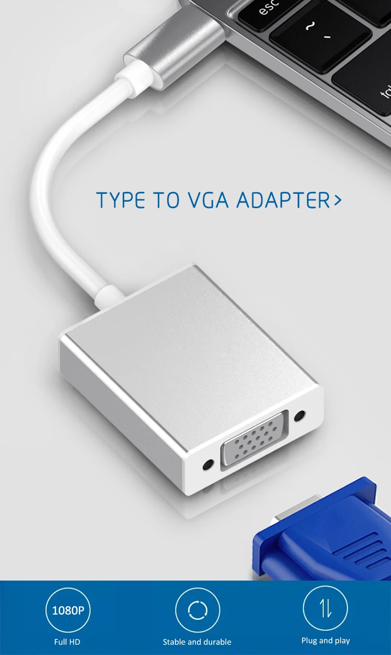 Type C To VGA Adapter Cable New USB 3.1 Type-C Male To VGA Female Converter Adapter for Macbook - ANKUX.COM