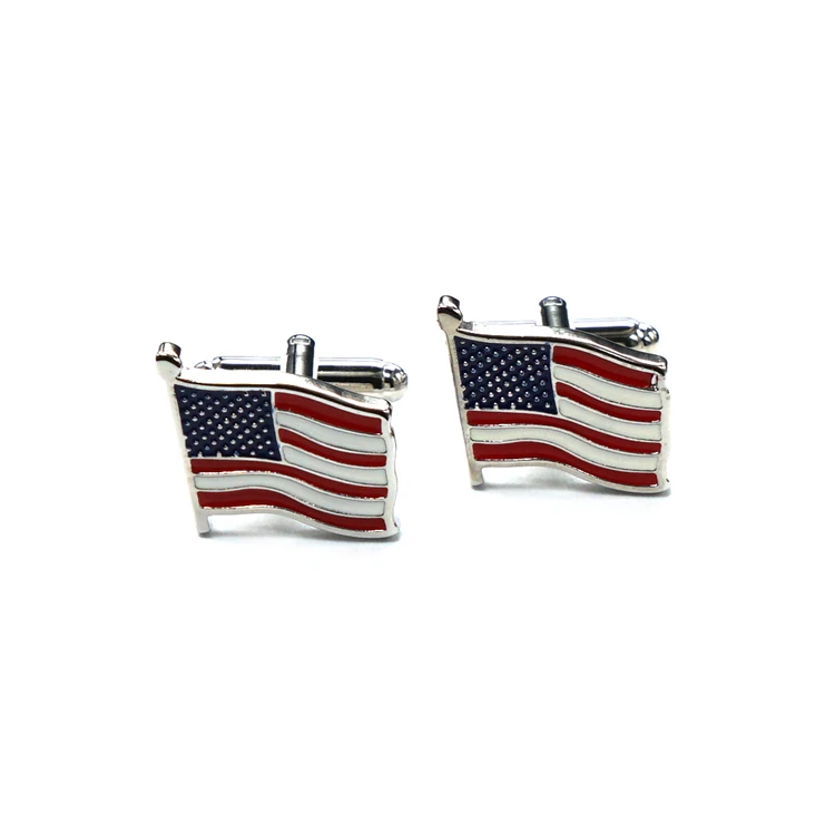 wholesale custom metal luxury mens flag cuff links cufflinks set