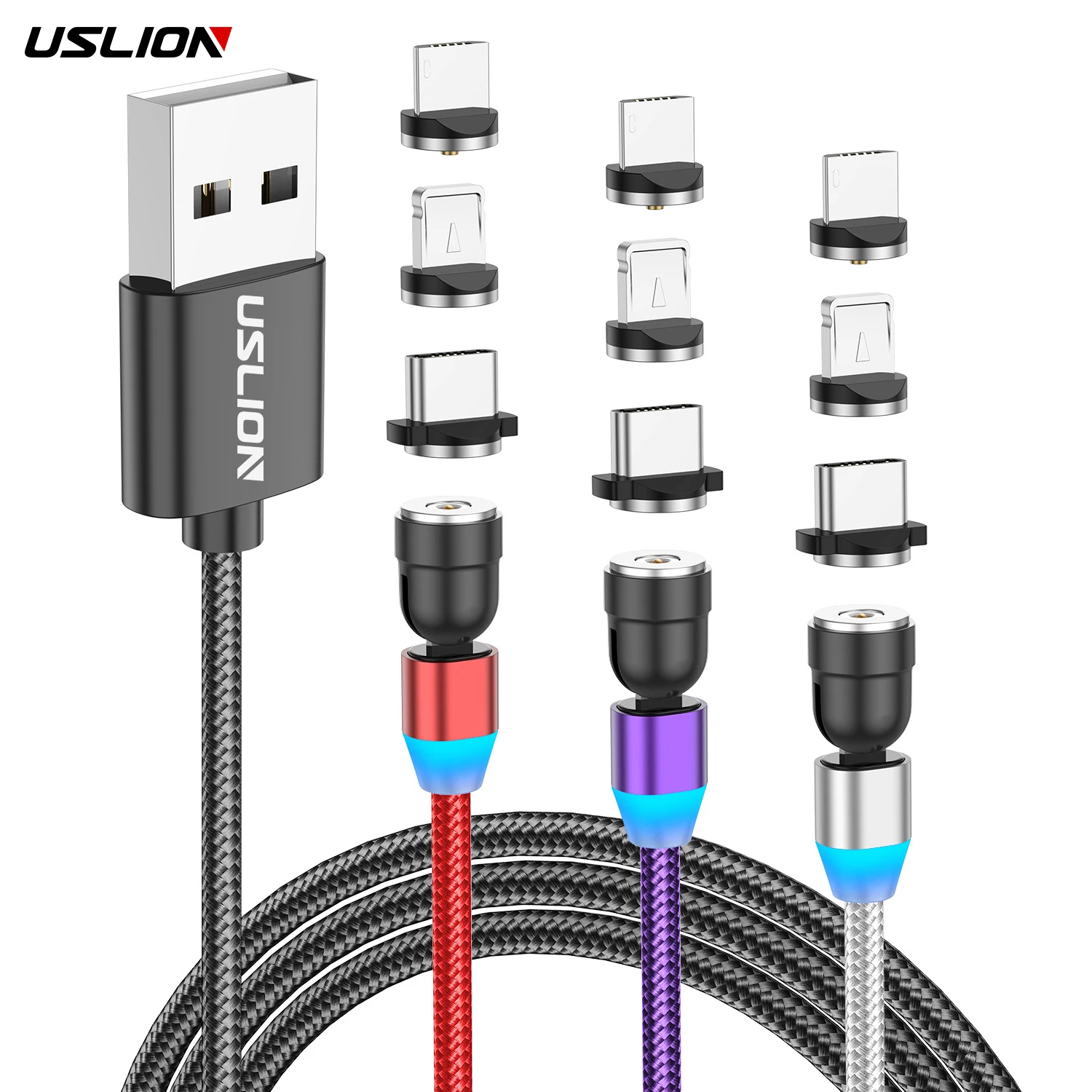 USLION 540 Degree Rotating Charger Cable Magnetic Fast Charging Cable for iPhone Micro USB Type-C, Black/red/silver/purple
USLION 540 Degree Rotating Charger Cable Magnetic Fast Charging Cable for iPhone Micro USB Type-C, Black/red/silver/purple