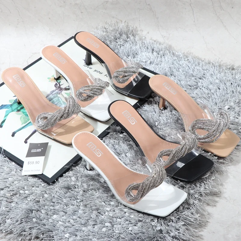 2022 Slides Slippers Ladies Sandals Square Open Toe Transparent PVC Tapered High Heels Mules Fashion Women Shoes, Black white brown
2022 Slides Slippers Ladies Sandals Square Open Toe Transparent PVC Tapered High Heels Mules Fashion Women Shoes, Black white brown