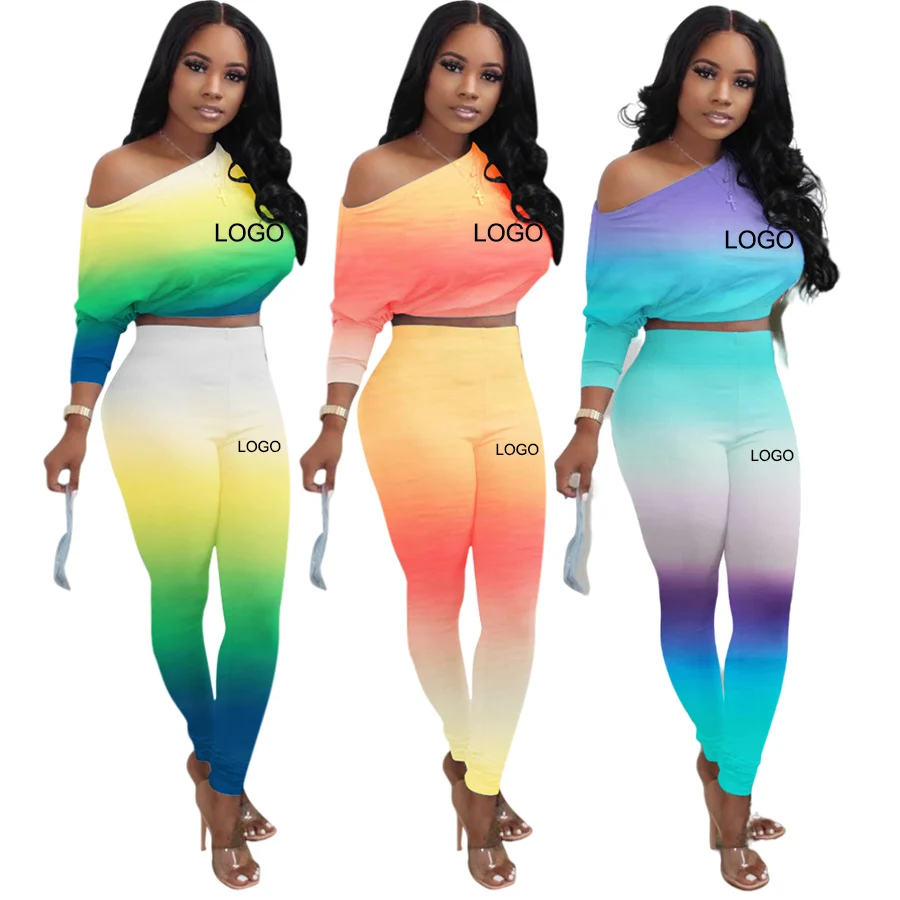 New Fashion High Waist cute ladies fall off shoulder outfits Gradient Color 2pc two piece set for women
New Fashion High Waist cute ladies fall off shoulder outfits Gradient Color 2pc two piece set for women