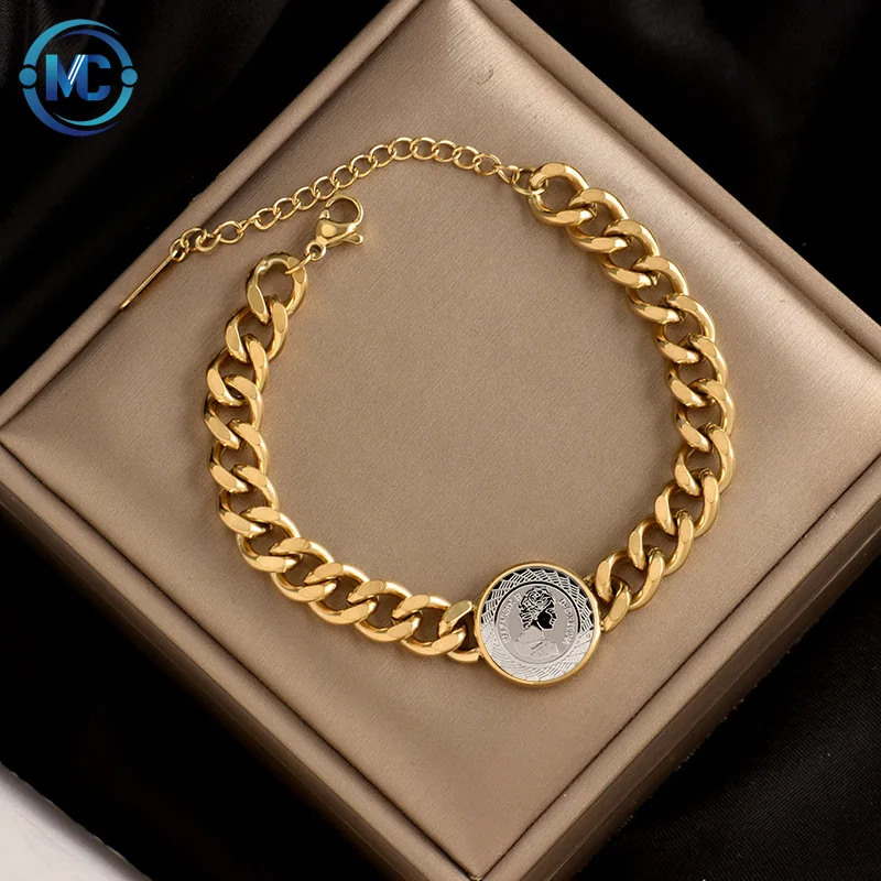 Chunky Stainless Steel Choker Necklace Queen Elizabeth Head Coin Necklace Punk Thick Cuban Link Necklace Bracelet, Gold
Chunky Stainless Steel Choker Necklace Queen Elizabeth Head Coin Necklace Punk Thick Cuban Link Necklace Bracelet, Gold