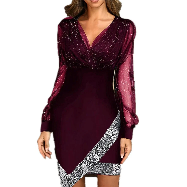 Women casual dresses Formal sexy black dress Sequin V-Neck Irregular Party fall dress
Women casual dresses Formal sexy black dress Sequin V-Neck Irregular Party fall dress