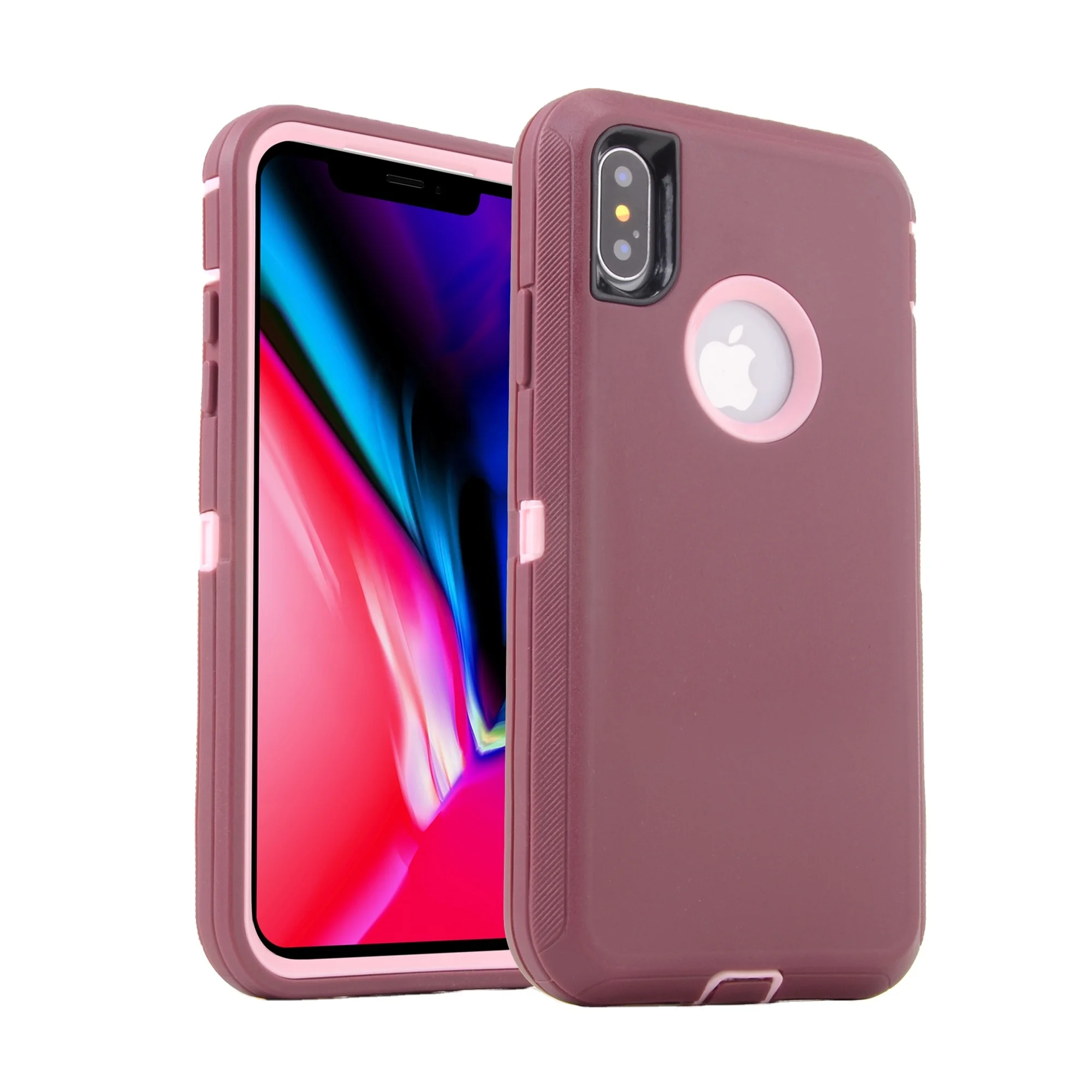

For iPhone full protection 3 in 1 case Anti-slip Design Shockproof Defender Heavy Duty Phone Case for iPhone 6/7/8/xs/xr/xs max, Mix colors