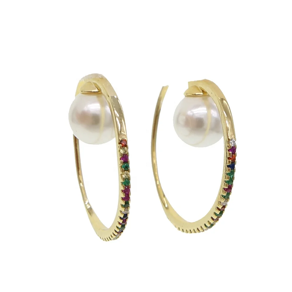 trendy lady women jewelry Gold filed multi colorful cz big fresh pearl beads circle wrap hoop earring fashion
trendy lady women jewelry Gold filed multi colorful cz big fresh pearl beads circle wrap hoop earring fashion