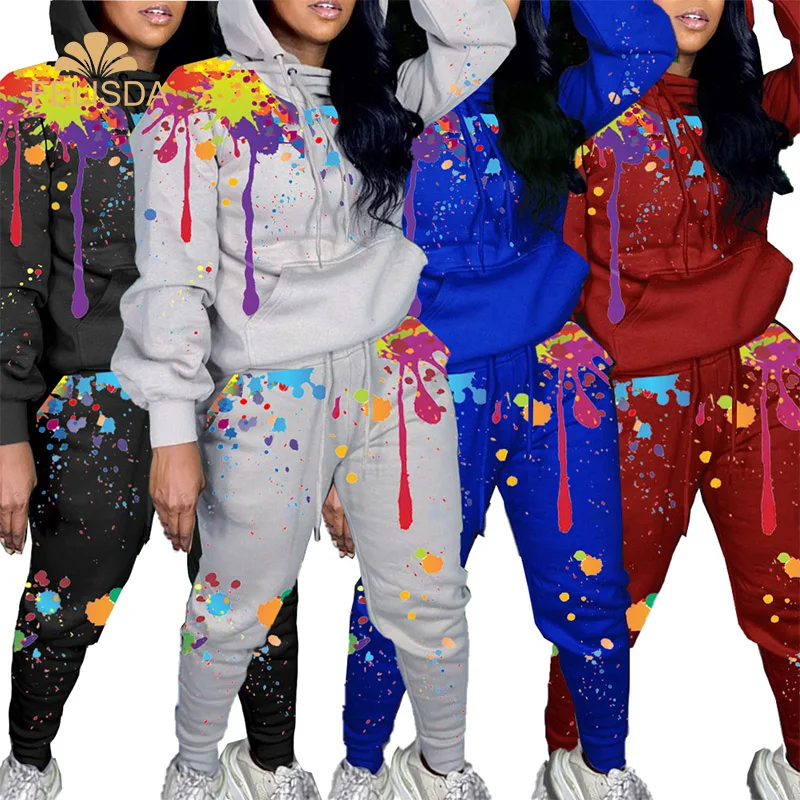 Sweatshirt Two Piece Pants Set Pocket Tops And Pants Suit Winter Fashion New Inkjet Print Women's Hoodies 2 Piece Outfit
Sweatshirt Two Piece Pants Set Pocket Tops And Pants Suit Winter Fashion New Inkjet Print Women's Hoodies 2 Piece Outfit