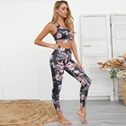 Women's flower digital printing sports bra set fitness pants set