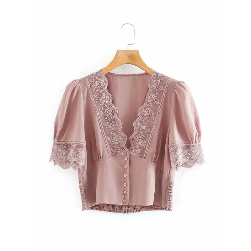 Summer new solid color lace edge V-neck sweet short-sleeved casual short women's short sleeve
Summer new solid color lace edge V-neck sweet short-sleeved casual short women's short sleeve