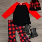 latest FALL/WINTER girls cotton sets Baby Children Long Sleeve top buffalo red plaid pants Baby wholesale Outfits