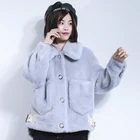 Hot design 100% wool women jacket winter silver outwear short overcoat sheep shearing fur coat