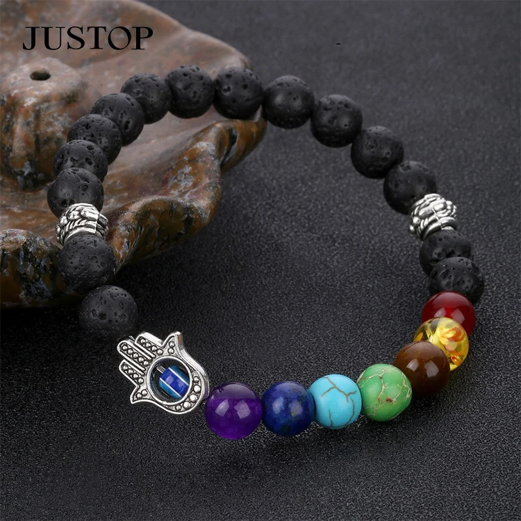 Yoga Beads For Women Men Lava Rock Stone Hamsa Hand Evil Eyes Bracelet Handmade Stretch 7 Chakras Gemstone Bangle Jewelry
Yoga Beads For Women Men Lava Rock Stone Hamsa Hand Evil Eyes Bracelet Handmade Stretch 7 Chakras Gemstone Bangle Jewelry