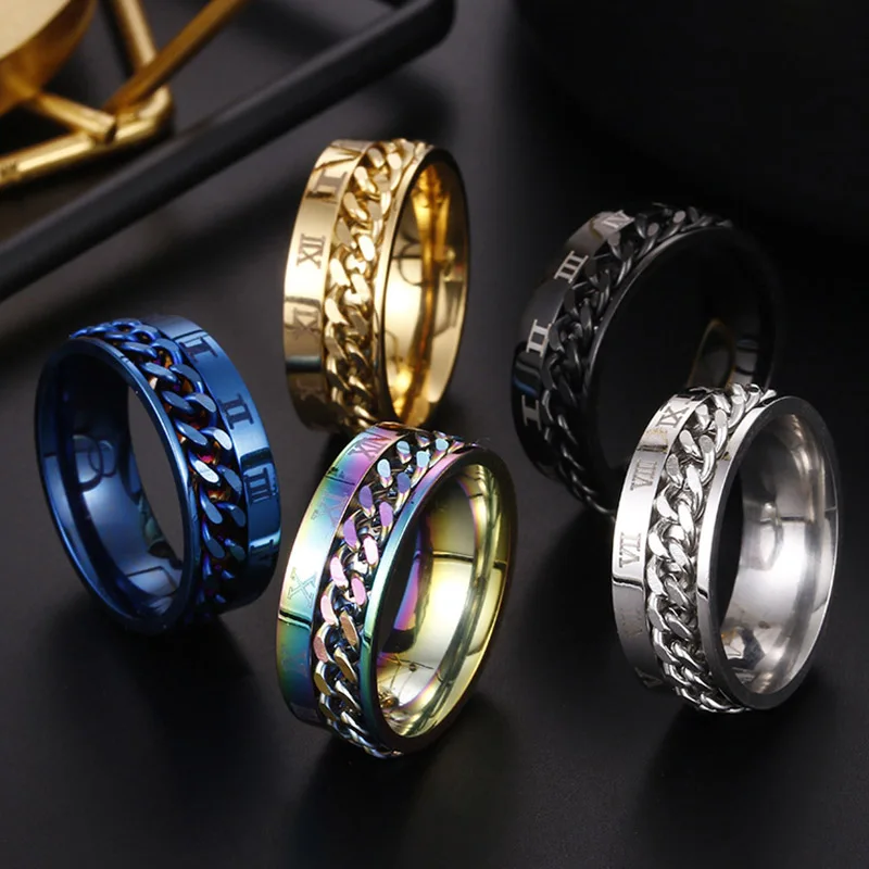 Digital Mens Rings relieve pressure Spin Chain Ring Stainless Steel Classical Rotatable Roman Numerals Ring, Gold,silver
Digital Mens Rings relieve pressure Spin Chain Ring Stainless Steel Classical Rotatable Roman Numerals Ring, Gold,silver