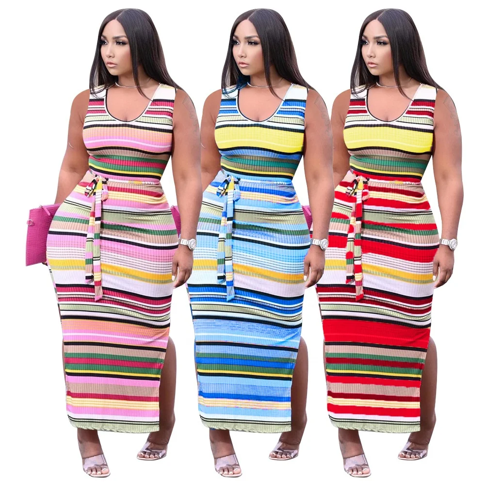 2021 High Quality Sleeveless Dress With Belt Women Striped Contrast Halter Skirt
2021 High Quality Sleeveless Dress With Belt Women Striped Contrast Halter Skirt
