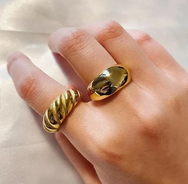 Luxury 18K Gold Plated Stainless Steel Croissant Dome Ring Statement Ring Signet Ring Women Jewelry, Color for choice
Luxury 18K Gold Plated Stainless Steel Croissant Dome Ring Statement Ring Signet Ring Women Jewelry, Color for choice