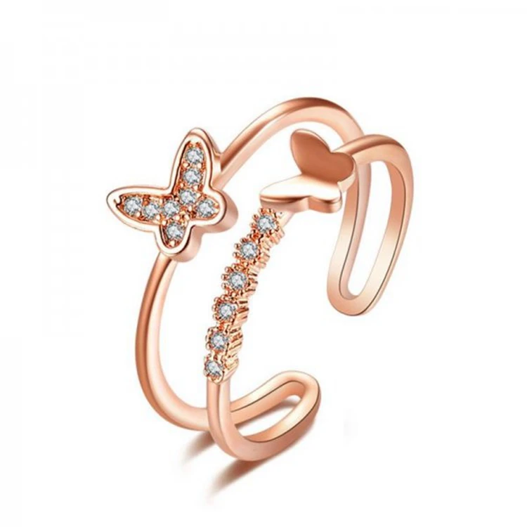 Fashion Wedding Daily Women Accessories Double Layer Korean Rose Gold Rhinestone Cuff Open Finger Butterfly Ring, As shown
Fashion Wedding Daily Women Accessories Double Layer Korean Rose Gold Rhinestone Cuff Open Finger Butterfly Ring, As shown