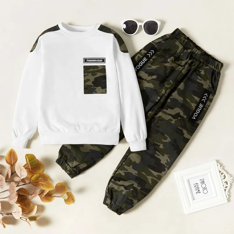 Wholesale Trendy Children Toddler Camouflage Pocket Sweatshirt Pants Two Piece Jogging Sweat Suits Set Kids Boys Clothing Sets
Wholesale Trendy Children Toddler Camouflage Pocket Sweatshirt Pants Two Piece Jogging Sweat Suits Set Kids Boys Clothing Sets
