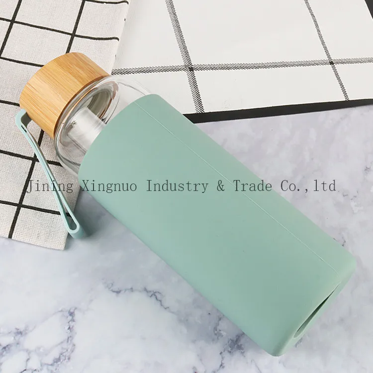 Microwave Safe Heat Resistant Glass Water Bottle Leakproof Bamboo Lid