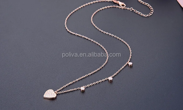 POLIVA 925 Sterling Silver Gold Plated Jewelry Women Cz Zircon Heart Pendant Gold Necklace