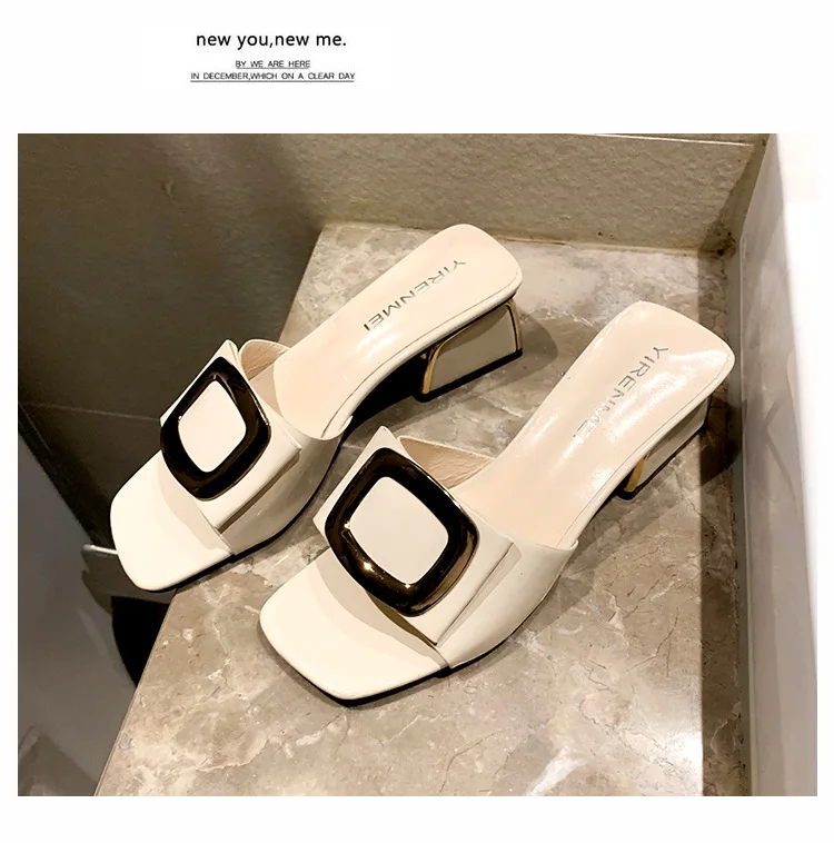 2020 new fashion wear flat drag thick heel metal square buckle casual women's sandals, Black,beige,green,pink
2020 new fashion wear flat drag thick heel metal square buckle casual women's sandals, Black,beige,green,pink