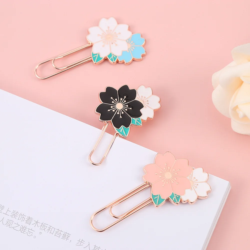 

Cute Creative Beautiful Cherry Blossom Bookmark Exquisite Metal Paper Clip Book Holder Folder Children Learning Stationery Gift