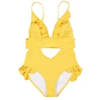 Women One Piece Swimsuit Sexy Cutout Flounce Beachwear Ruffle Yellow Swimsuit Hollow Out Swimwear Monokinis Bathing Suit