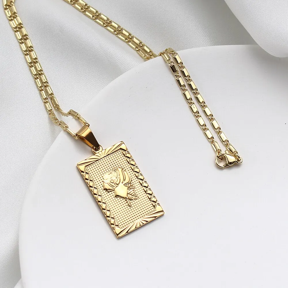 Jewelry Accessories Rose Necklace Flower Medallion Necklace 8k Gold Square Necklace Stainless Steel Fashion Jewelry
Jewelry Accessories Rose Necklace Flower Medallion Necklace 8k Gold Square Necklace Stainless Steel Fashion Jewelry